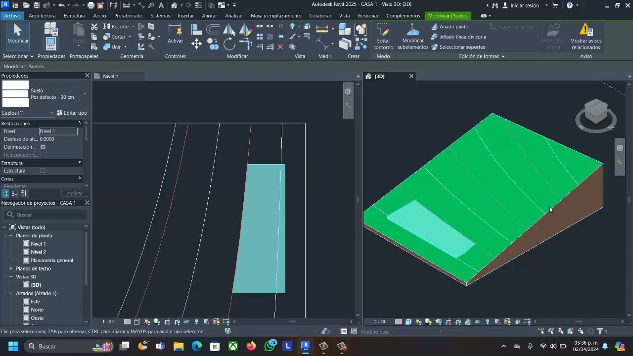 Excavar en s&oacute;lido topogr&aacute;fico en Revit 2025