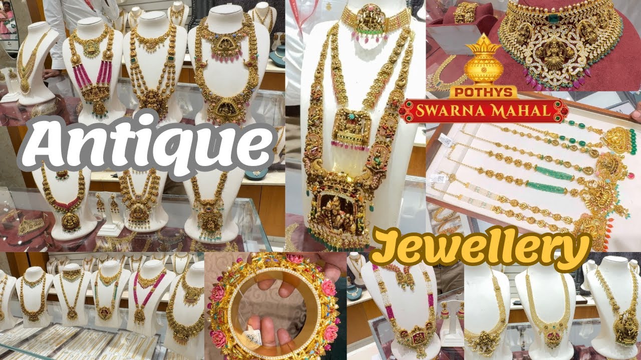 Pothys Swarnamahal Unique Antique Gold Jewellerys || Haram Necklace & Jimikki Collection