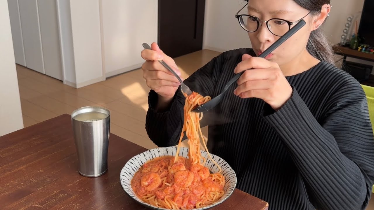 ASMR エビのトマトクリームパスタ🍝🦐【咀嚼音/Mukbang/Eating Sounds】