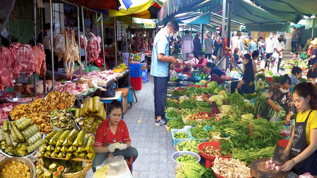 Cambodia Market Delicacies - Exploring Cambodia Lively Market In The Morning