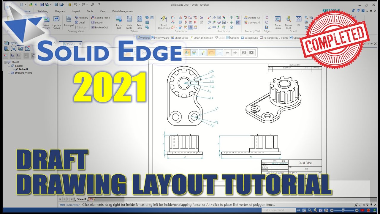 Solid Edge 2021 Draft Drawing Layout Tutorial For Beginner [COMPLETE]