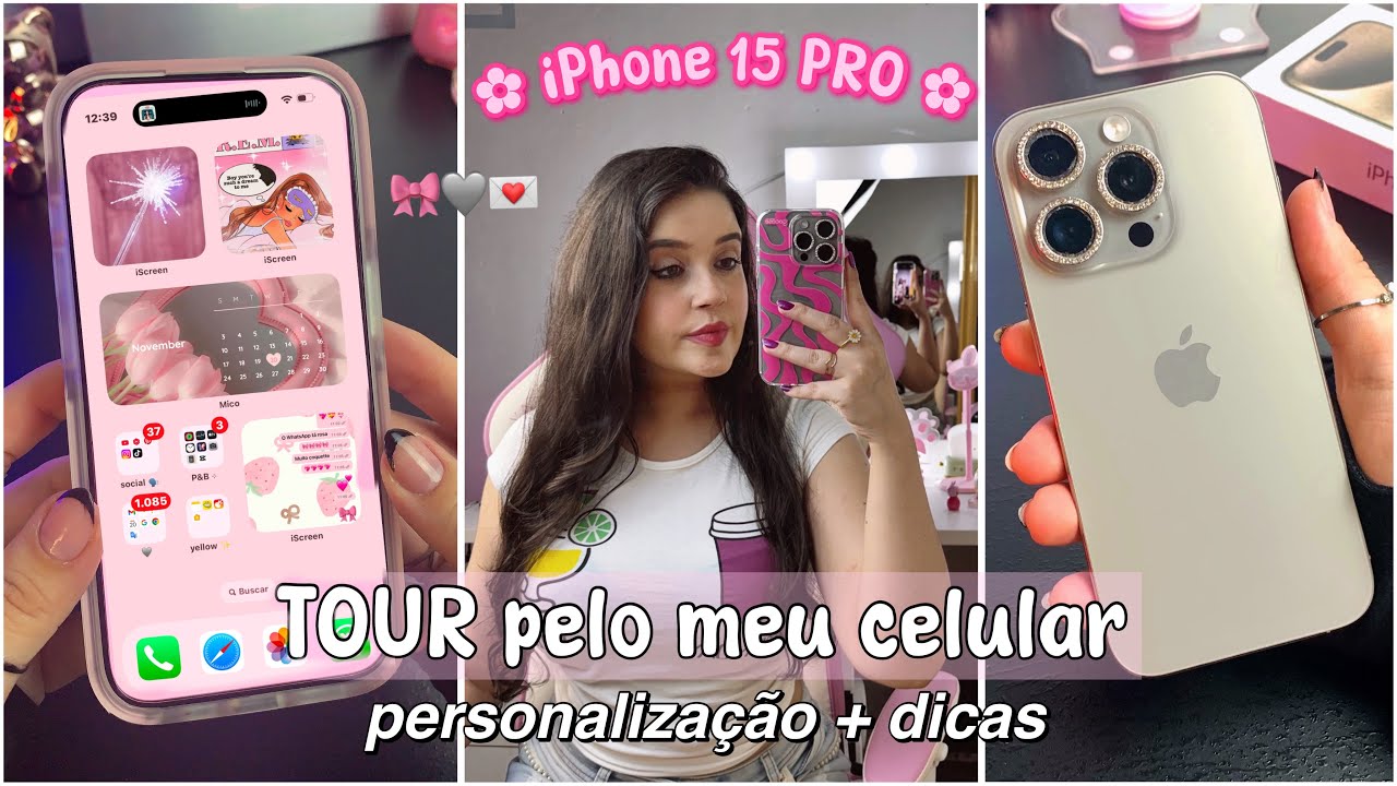 TOUR PELO MEU CELULAR NOVO: iPHONE 15 PRO | recomendando aplicativos, capinhas, personalização..