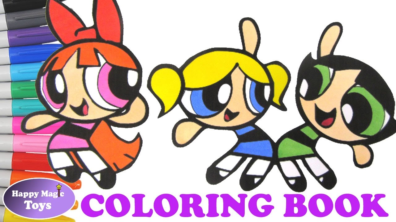 The Powerpuff Girls Dancing Coloring Book Buttercup Bubbles Blossom Happy and Fun