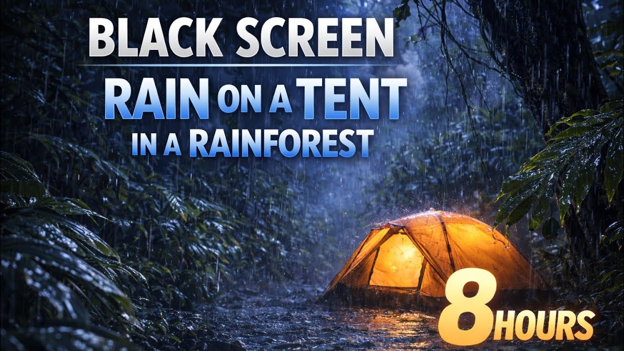Rain On A Tent In A Rainforest Sounds For Sleeping - BLACK SCREEN - 8 Hours