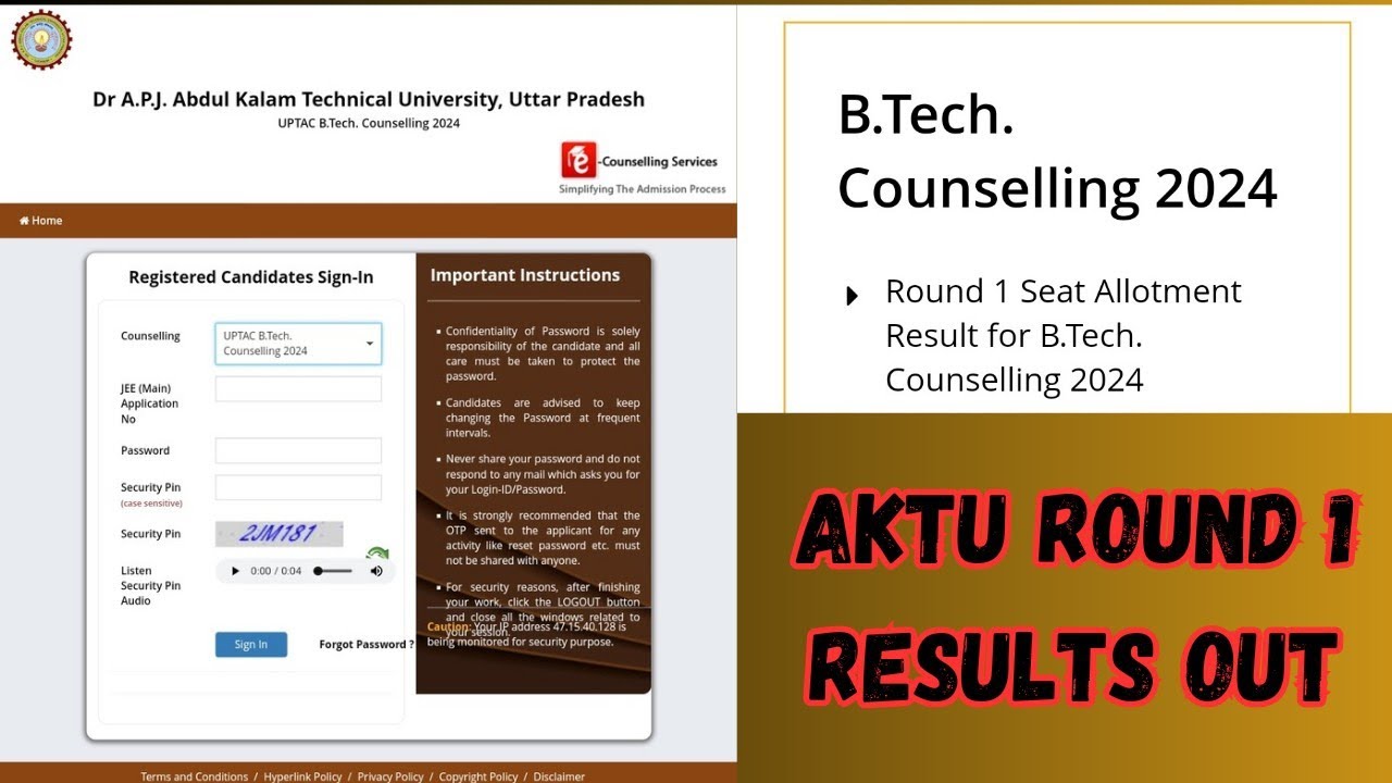 UPTAC Counselling 2024 | AKTU result Round 1 | AKTU Counselling Result Out | | UPTU Counselling 2024