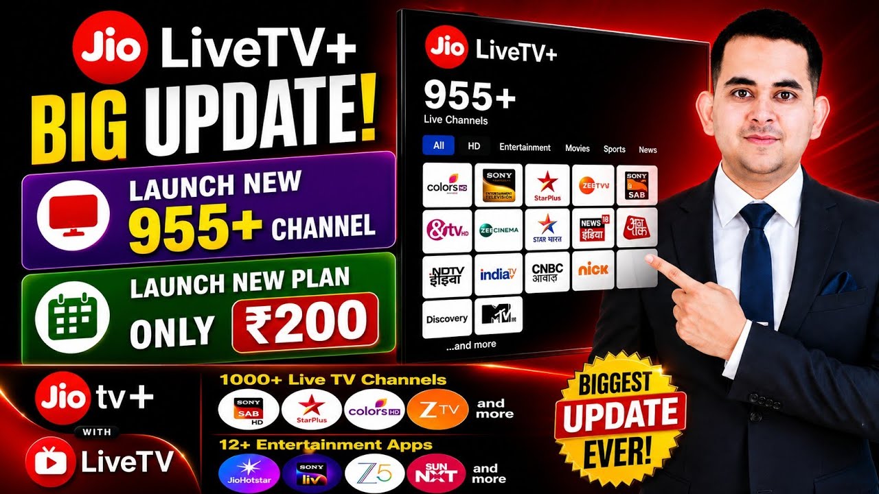 Jio TV+ New Update 2026 🚀 | 955+ Live TV Channels 😍 New ₹200 Plan Full Details | Jio Live TV+