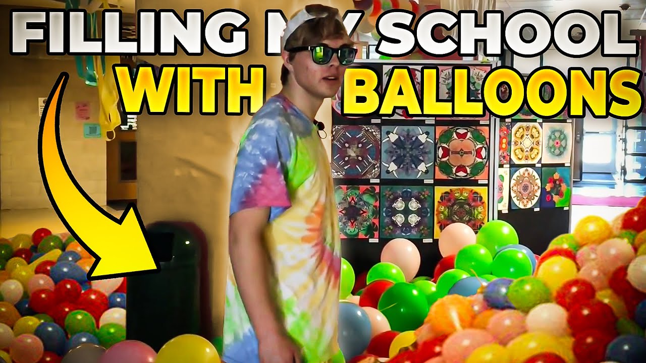 Filling my school with 3000 balloons!!!!!!!