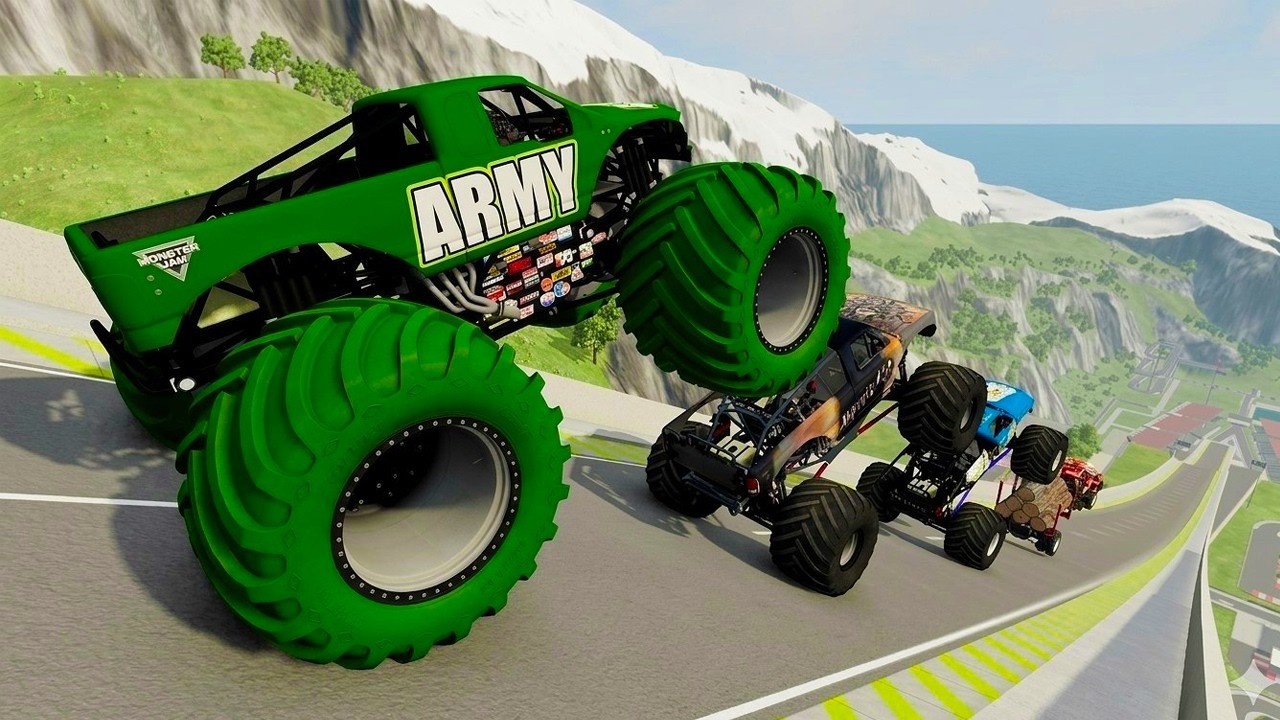 Epic High Speed Monster Trucks Jumps & Crashes #03 - BeamNG Drive