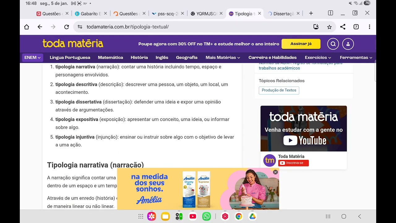 TIPOLOGIA TEXTUAL - É CORRETO afirmar que o texto é híbrido, pois combina elementos de diferentes