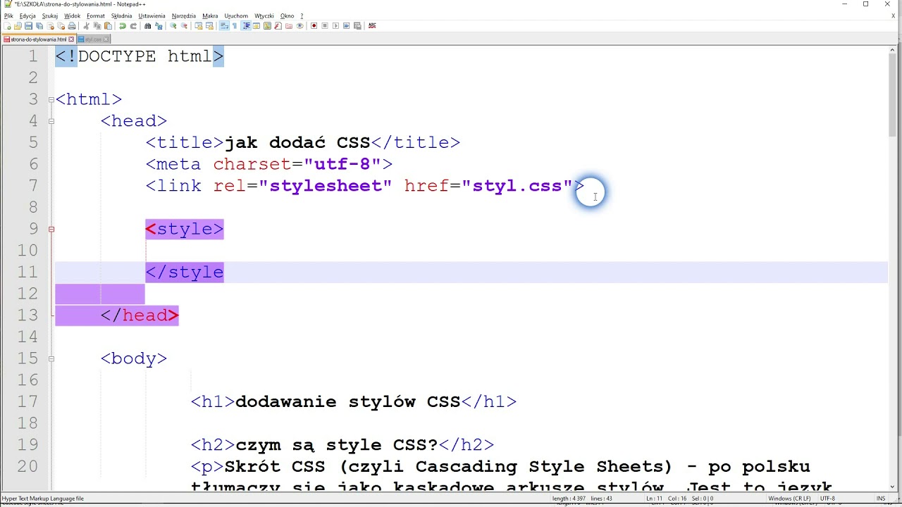 Strony internetowe - dodawanie stylów CSS