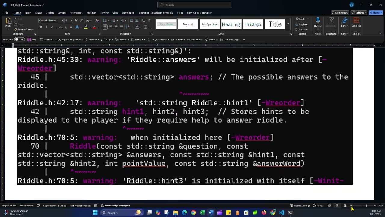 COMP 306 - C++ for Progammers Final Project (Video 001)