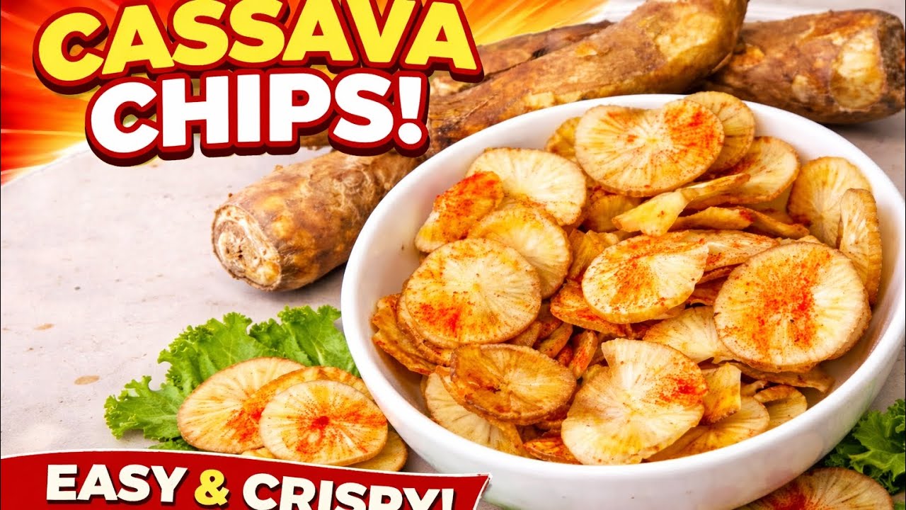 Crispy Cassava Chips Recipe | Easy Homemade Cassava Crisps #homemade #cassava #fried 
