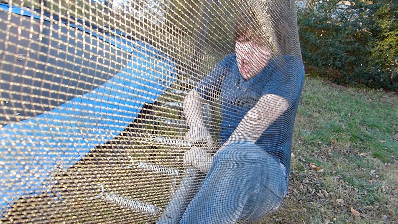 Rowan gets stuck in the trampoline net!