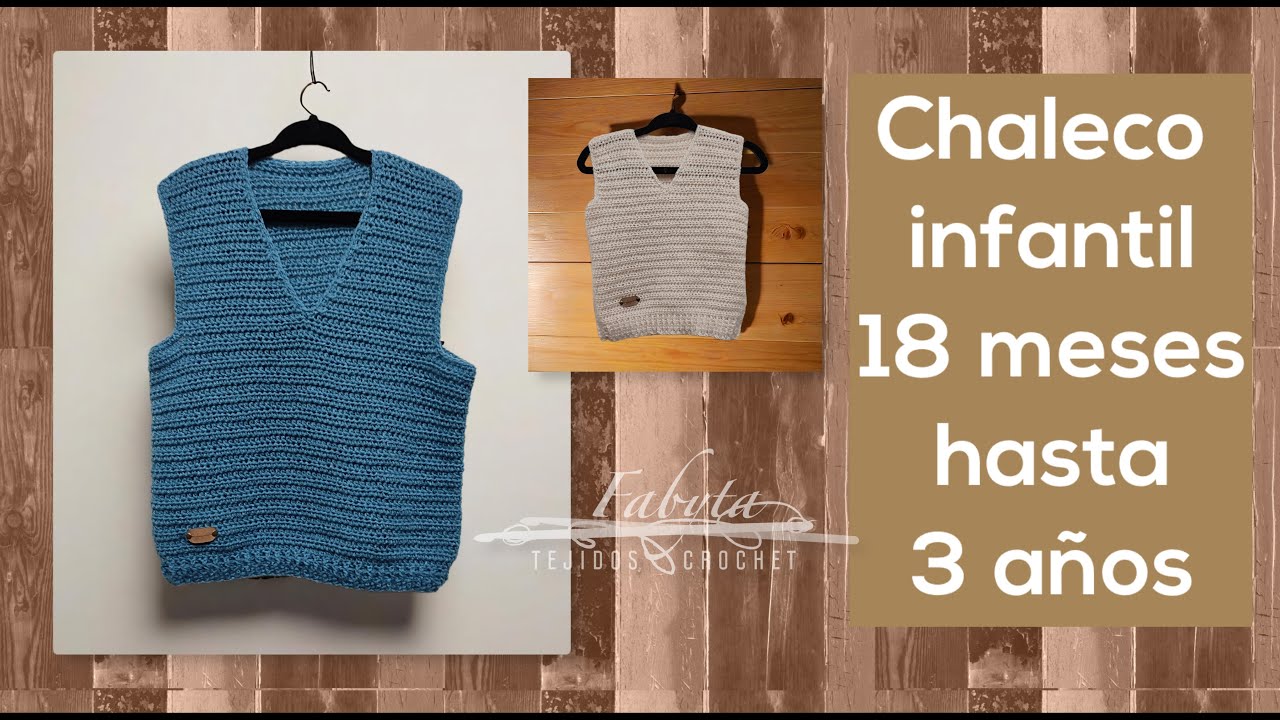 Chaleco infantil escote en V en crochet para 1, 2 y 3 años paso a paso