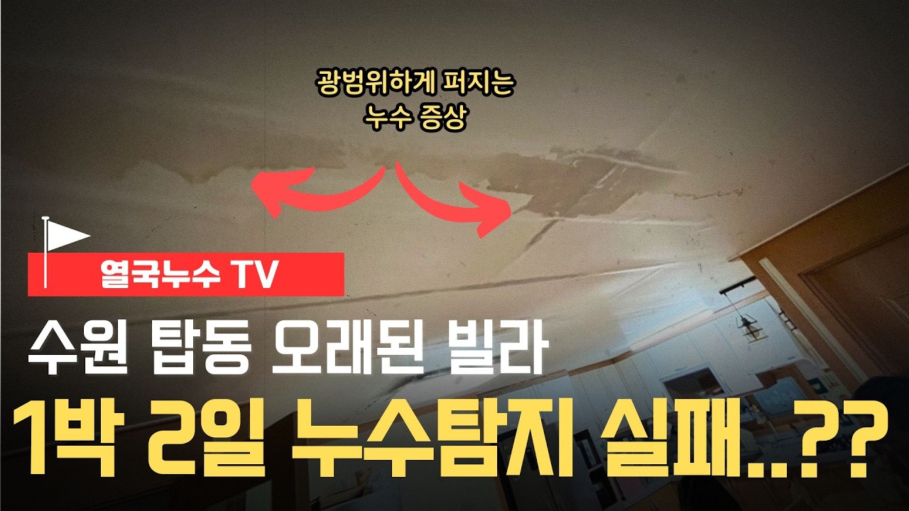 주방 거실 천장 도배지에 광범위하게 퍼지는 누수, 1박 2일 탐지해서 찾은 수도누수(1편)