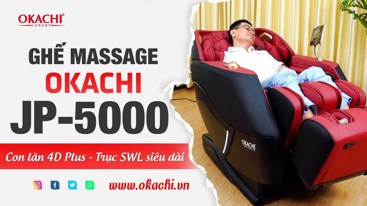 Ghế Massage To&agrave;n Th&acirc;n Okachi JP-5000 C&ocirc;ng Nghệ Con Lăn 4D Plus Với Trục Lăn SWL Si&ecirc;u D&agrave;i