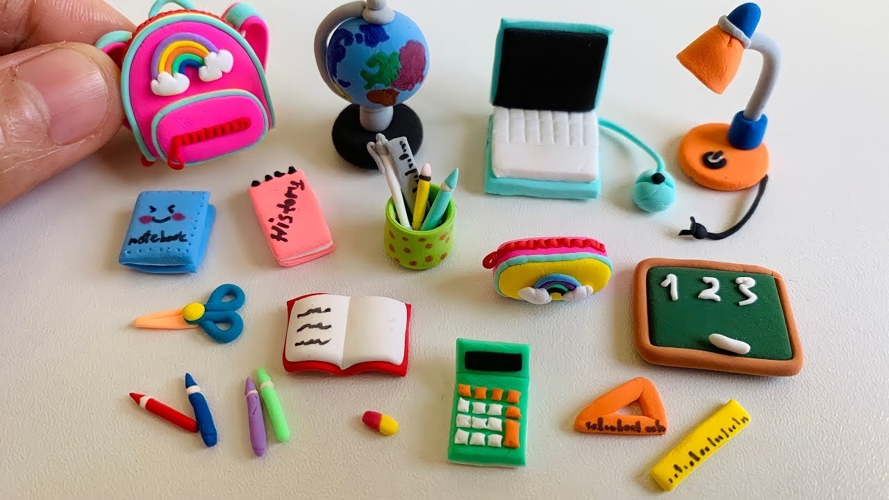 DIY How to make polymer clay miniature School Set,Teacher, Laptop,School supplies |diy stationary 