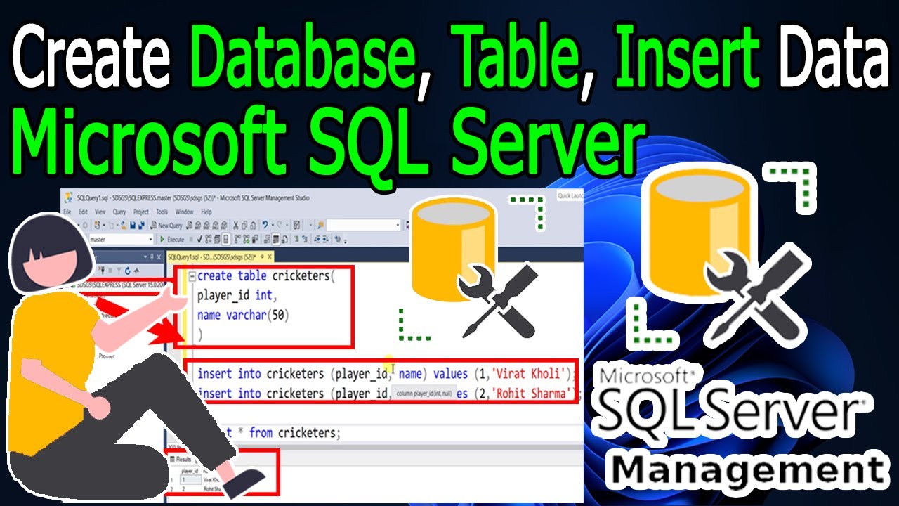 Как создать базу данных, таблицу и вставить данные в SQL Server 2022 | Windows 10/11