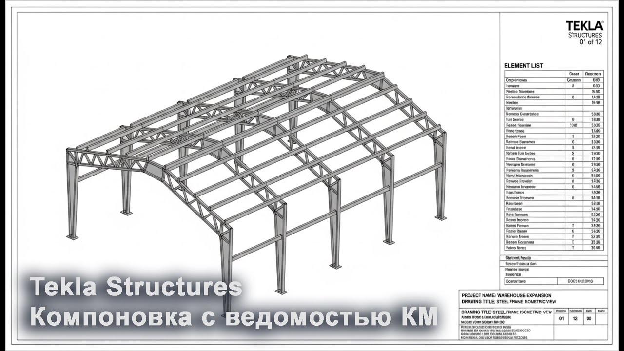 [НИП-Склад] 14 Компоновка чертежа в Tekla | Создание шаблона для ведомости элементов КМ