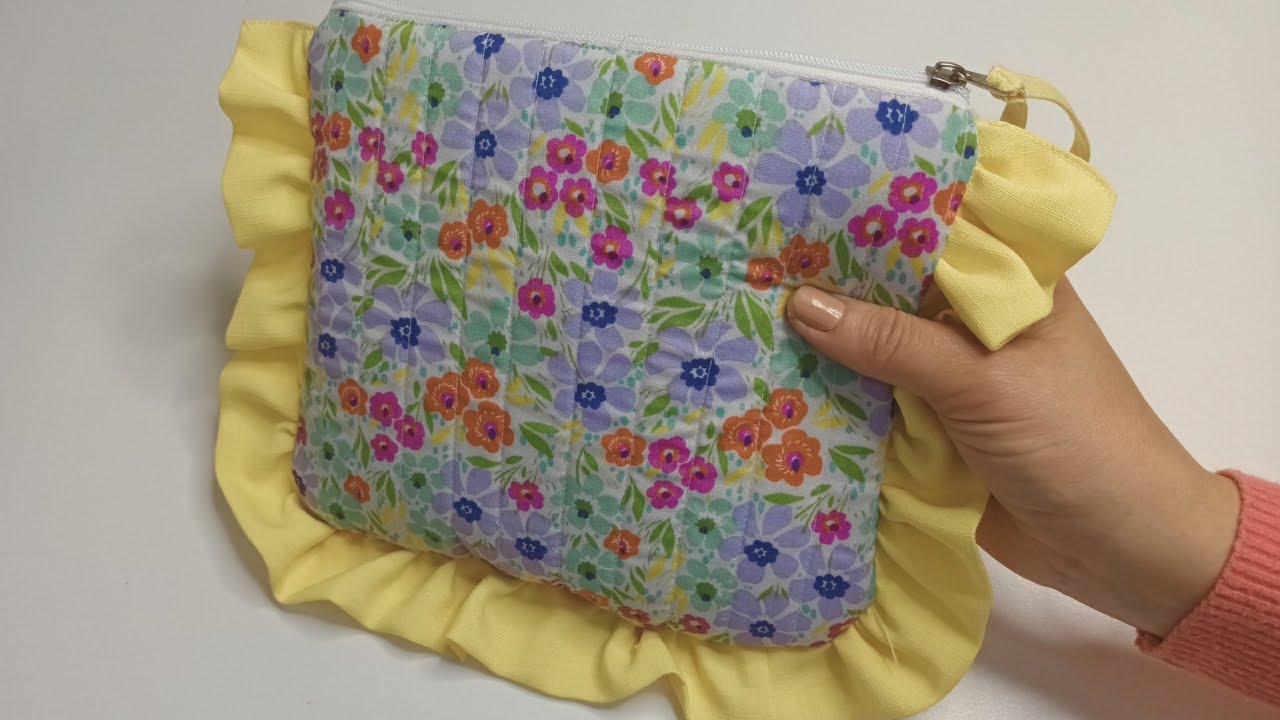 CÓMO COSER NECESER CON VOLADOS / Tutorial de neceser con volantes / hacer neceser porta cosméticos