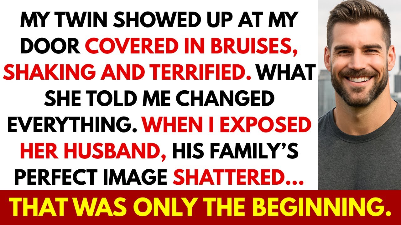 My Twin Ran to My Door Covered in Bruises. When I Exposed Her Husband, His Family Fell Apart...