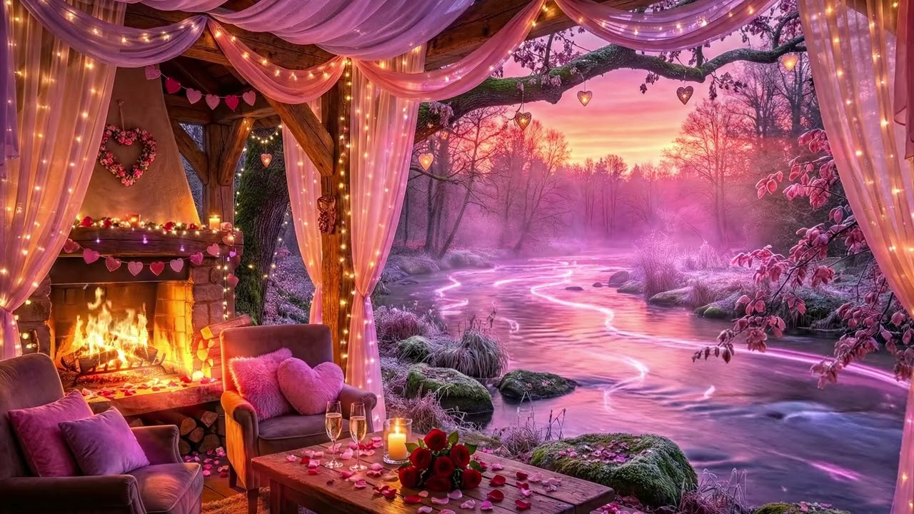 The River of Love 💗 Magical Pink Glowing Water | Soft Music & Fireplace