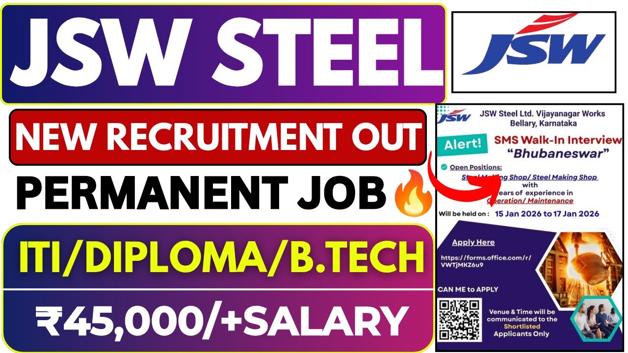 JSW Steel Recruitment 2026 | Freshers | JSW Steel Vacancy 2026 | Job Vacancy 2025 | Latest Jobs