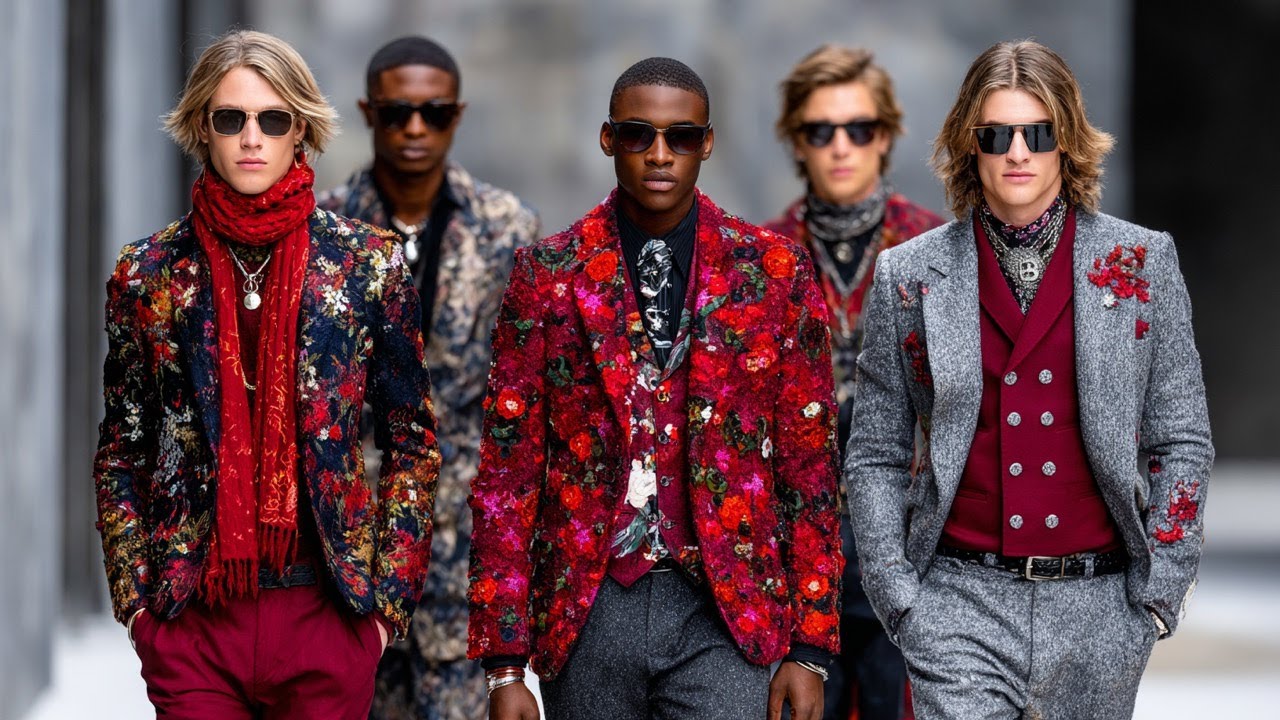 Мужская коллекция зимы 2025 года в стиле CHANEL — насыщенные оттенки зимних ягод и роскошные текс...