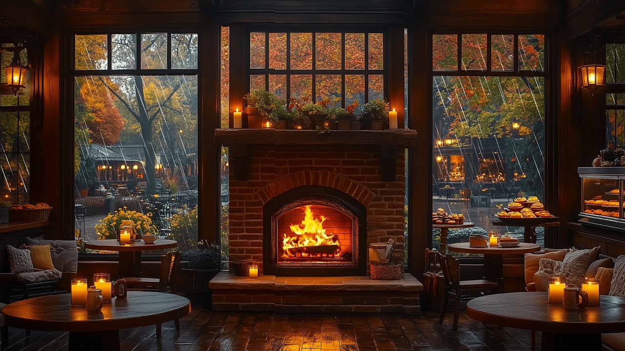 Tranquil Jazz by the Fireplace — Rainy Coffee Shop & Relaxing Fireplace for Focus and Study ❄️🔥