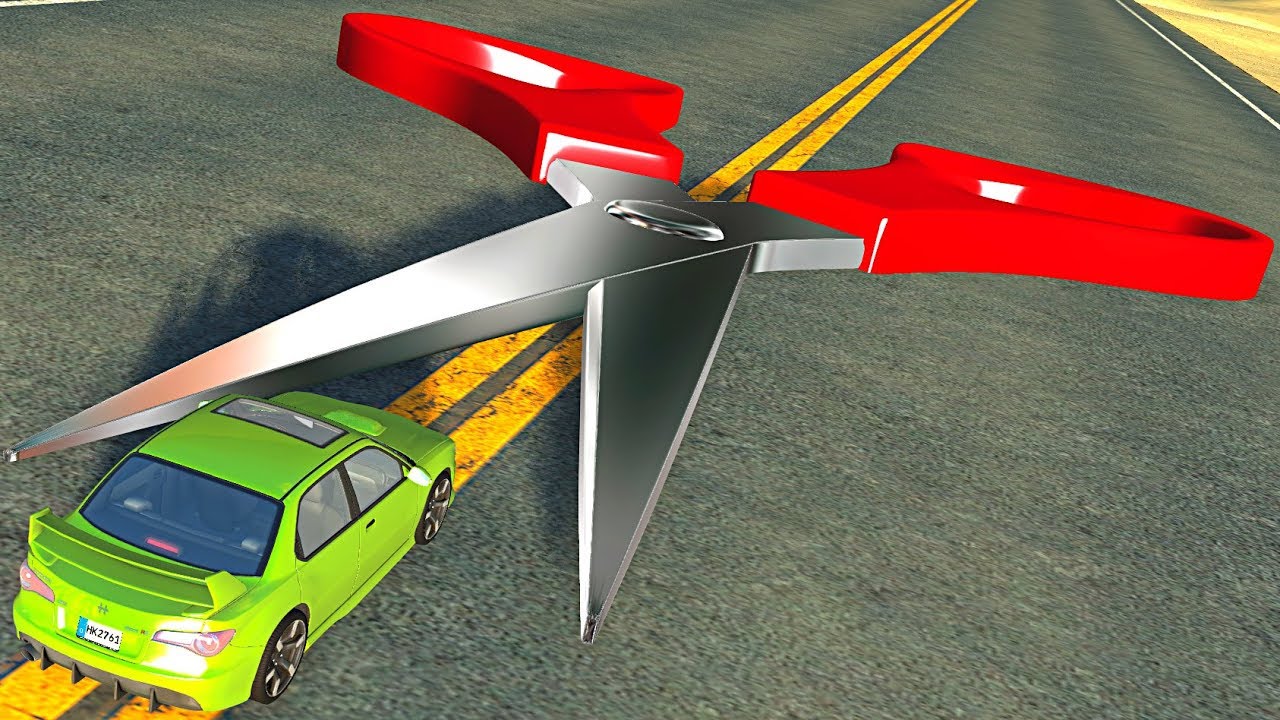 Beamng drive - Cars against Giant Scissors