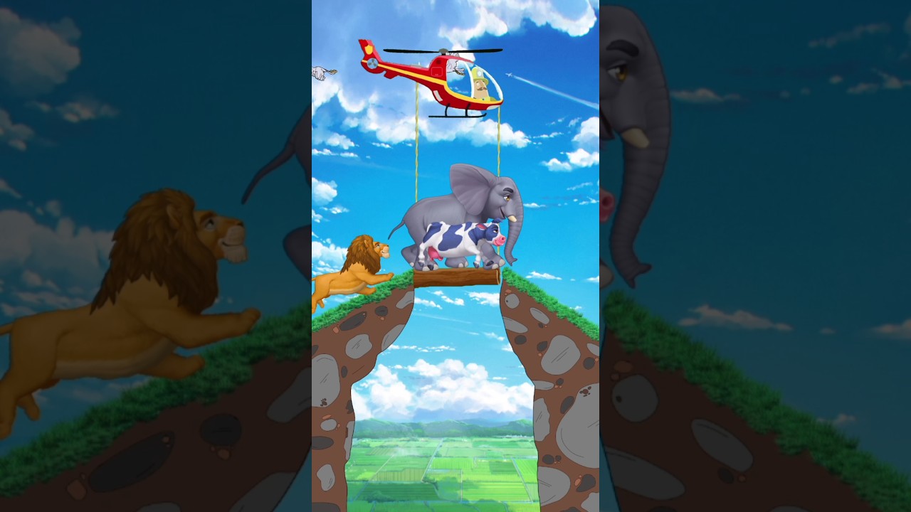 cows and elephants rescued by helicopter from lion attack #shorts #cartoon #animation