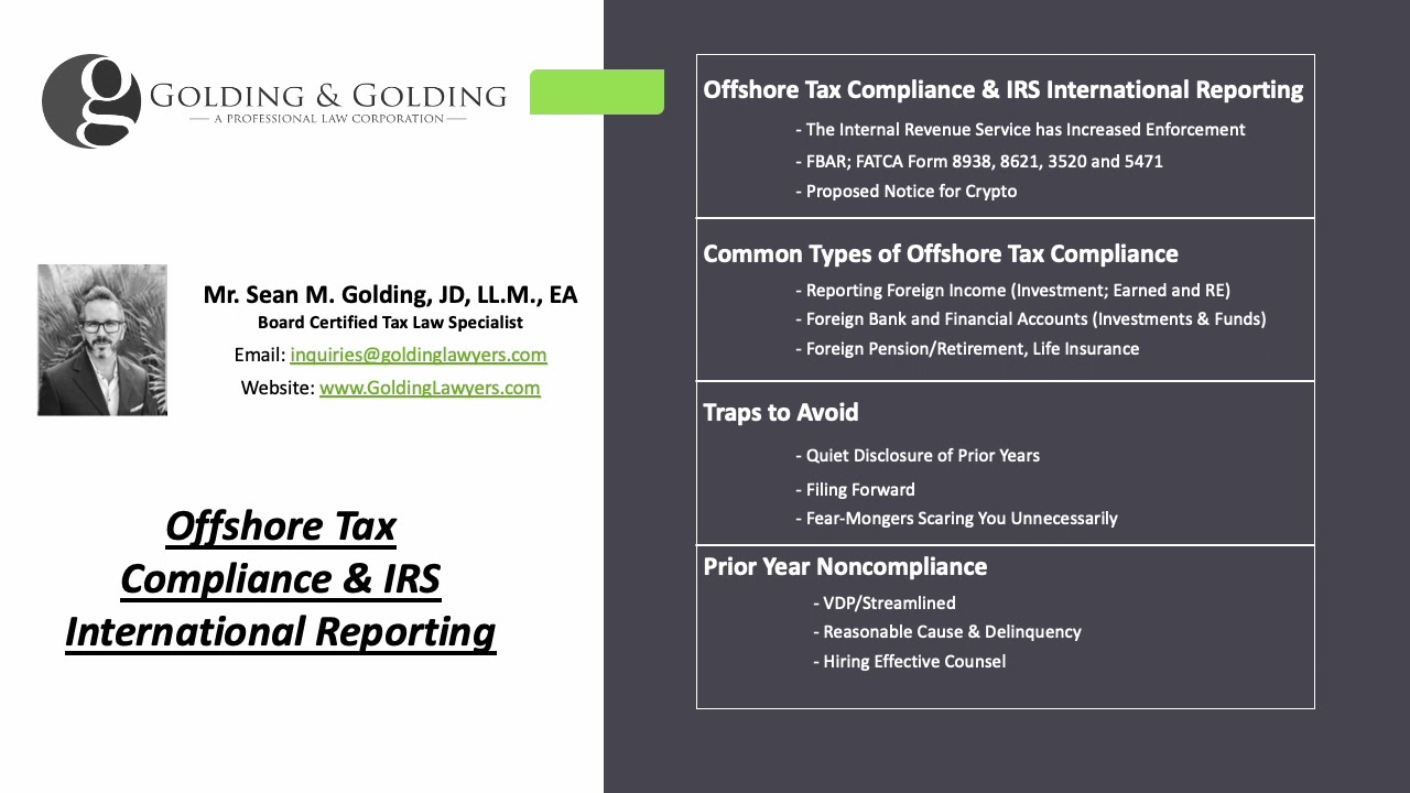 Offshore Tax Compliance & International Reporting Lawyers - Golding & Golding (Board-Certified)