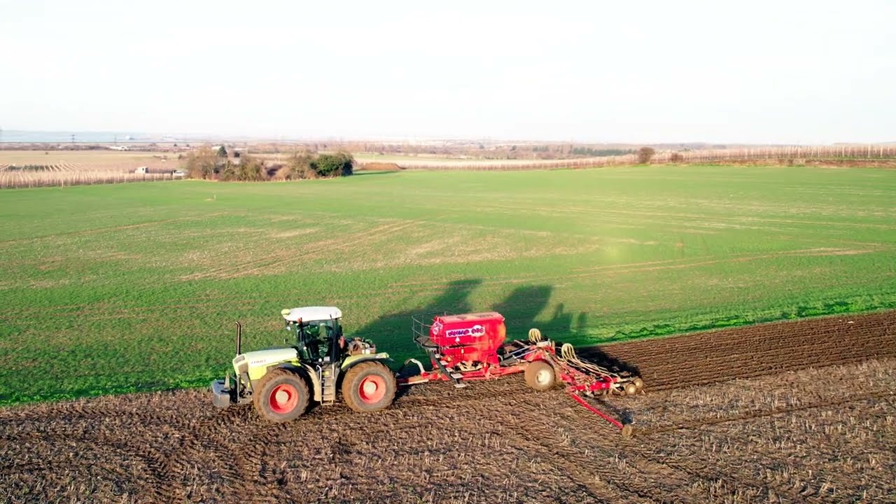 Sumo DTS-Direct Drill on a Claas Xerion 3300VC at Glovers Farm 2024 by Drone