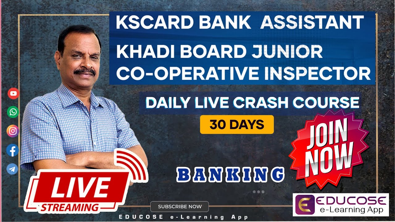 KHADI BOARD JUNIOR CO OP INSPECTOR  - KSCARD BANK ASSISTANT - BANKING - CRASH BATCH - LIVE CLASS