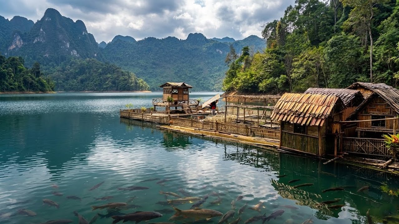 Life on a farm on the water. Building a fence around the farm using bamboo.