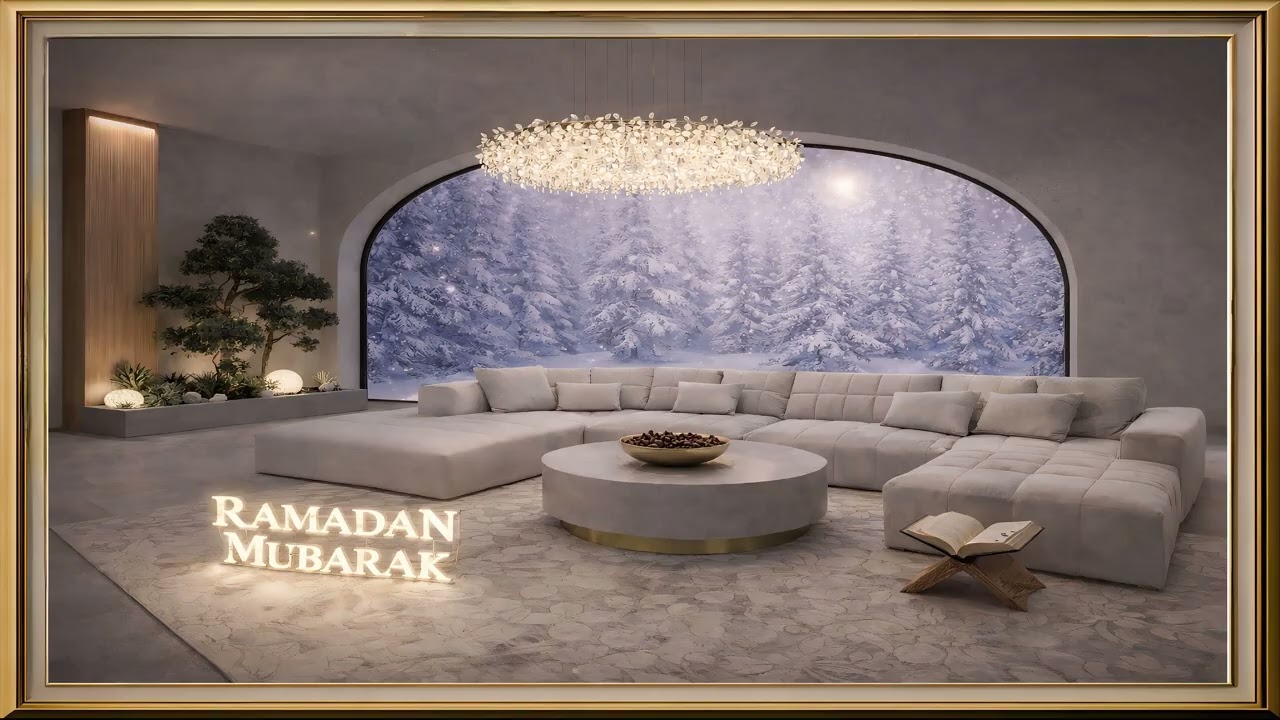 Ramadan Mubarak Golden Frame – Winter Serenity Lounge | 2 Hours UHD Cozy Ambience | Amarno_AM | #12