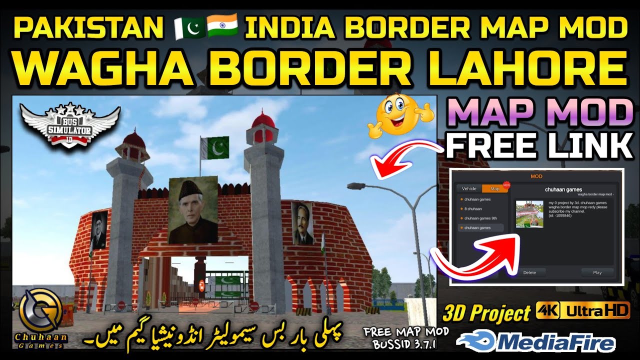 Pakistan Vs India Wagha border lahore map mod ❤️ || Bussid 3.7.1 || Free Link😱 CG.432