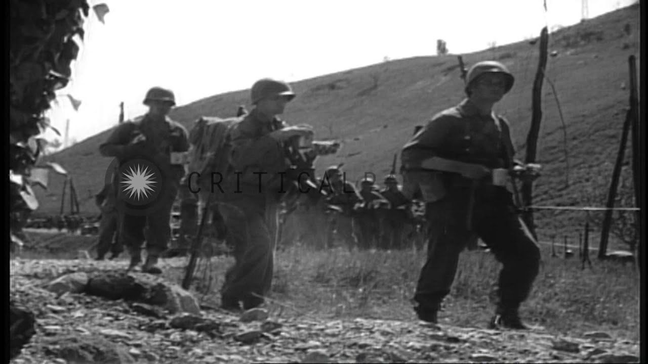 US 351st Infantry Regiment moves along Highway 64 in Calvanzano, Italy during the...HD Stock Footage
