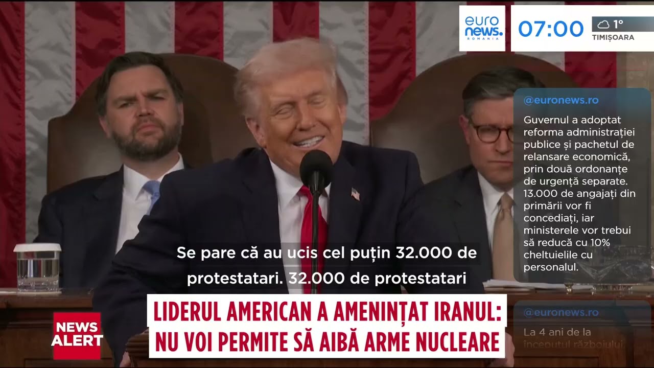 Trump, avertisment pentru Iran în cel mai lung discurs despre Starea Națiunii, 1 oră și 48 de minute