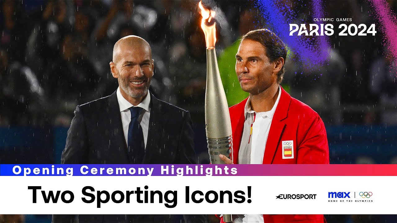 #Paris2024: Zinedine Zidane passes Olympic flame to Rafael Nadal in front of Eiffel Tower