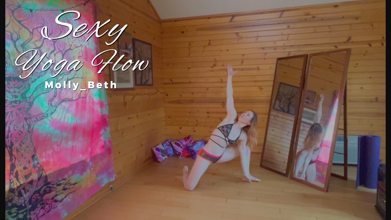 Sexy Yoga Dance Flow Woman in Bikini Lingerie in a Studio with Mirrors