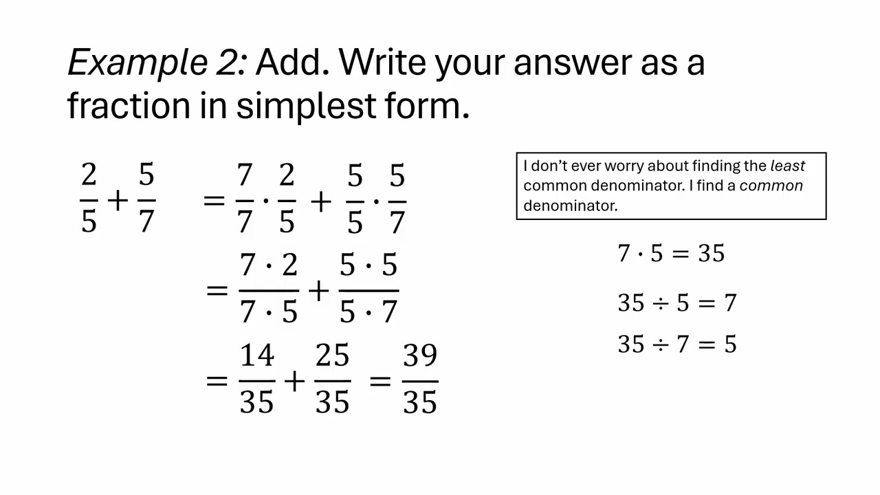 Addition or subtraction of fractions with different denominators