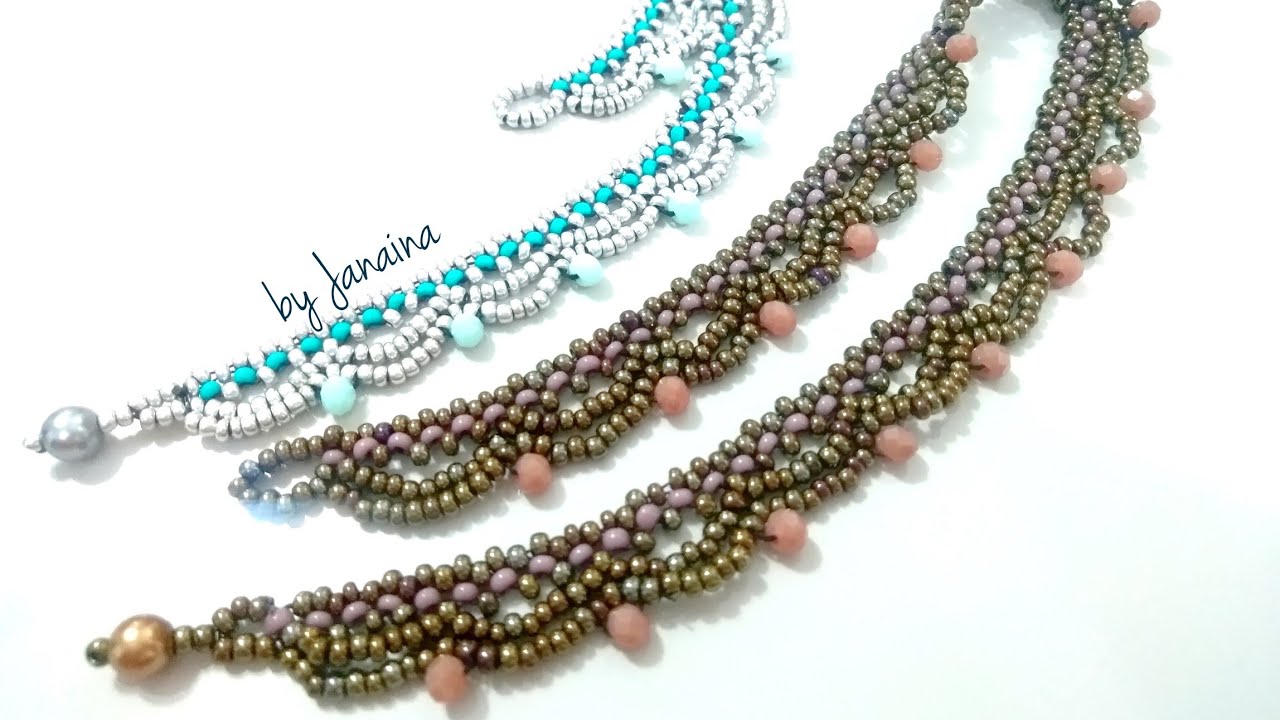 Tornozeleira de miçangas com fecho de pérola/ beads anklet