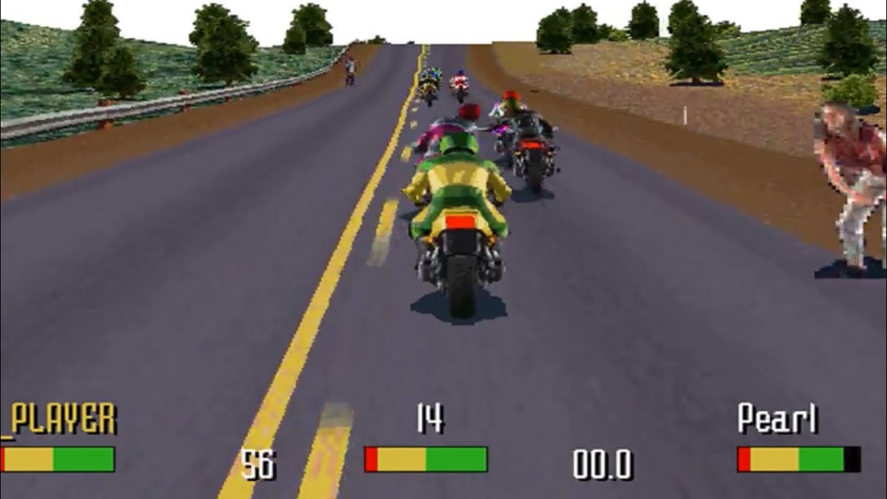 Roadrash stage 3 serria nevada DMG bike no brake accleration.. no fight gameplay '' retro pc game