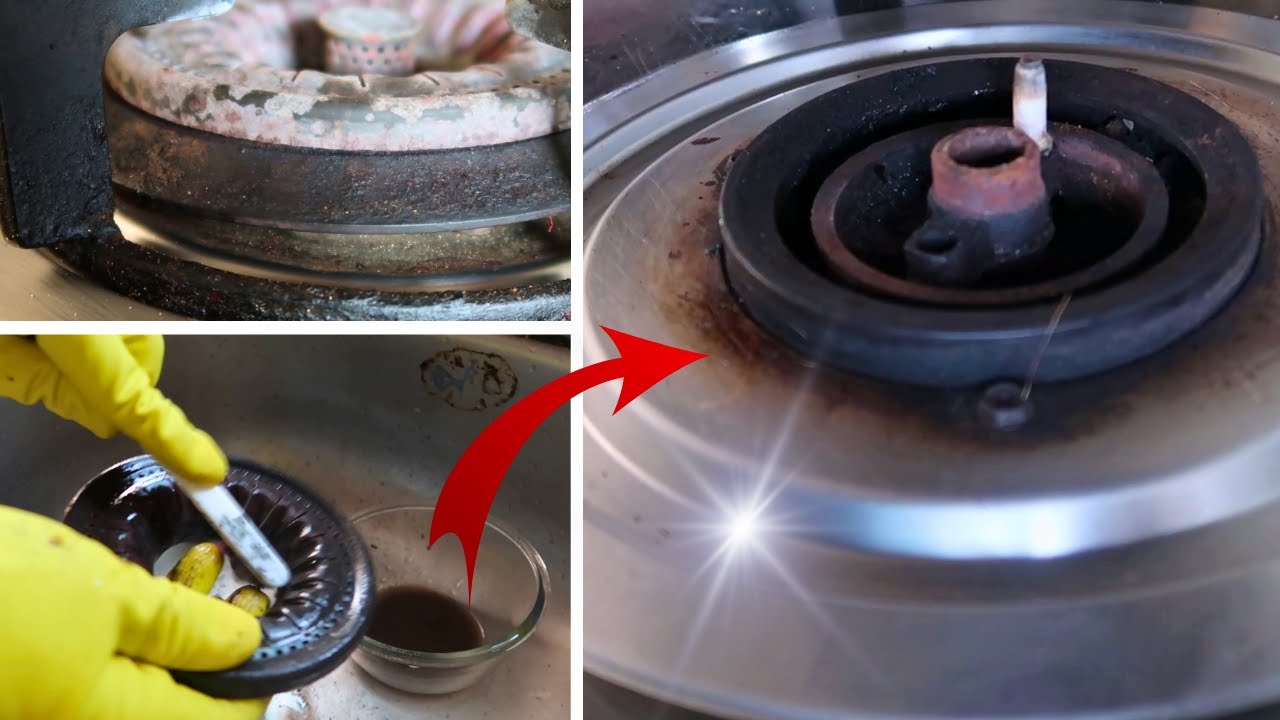 How to clean gas stove burners with baking soda and vinegar to get high flame