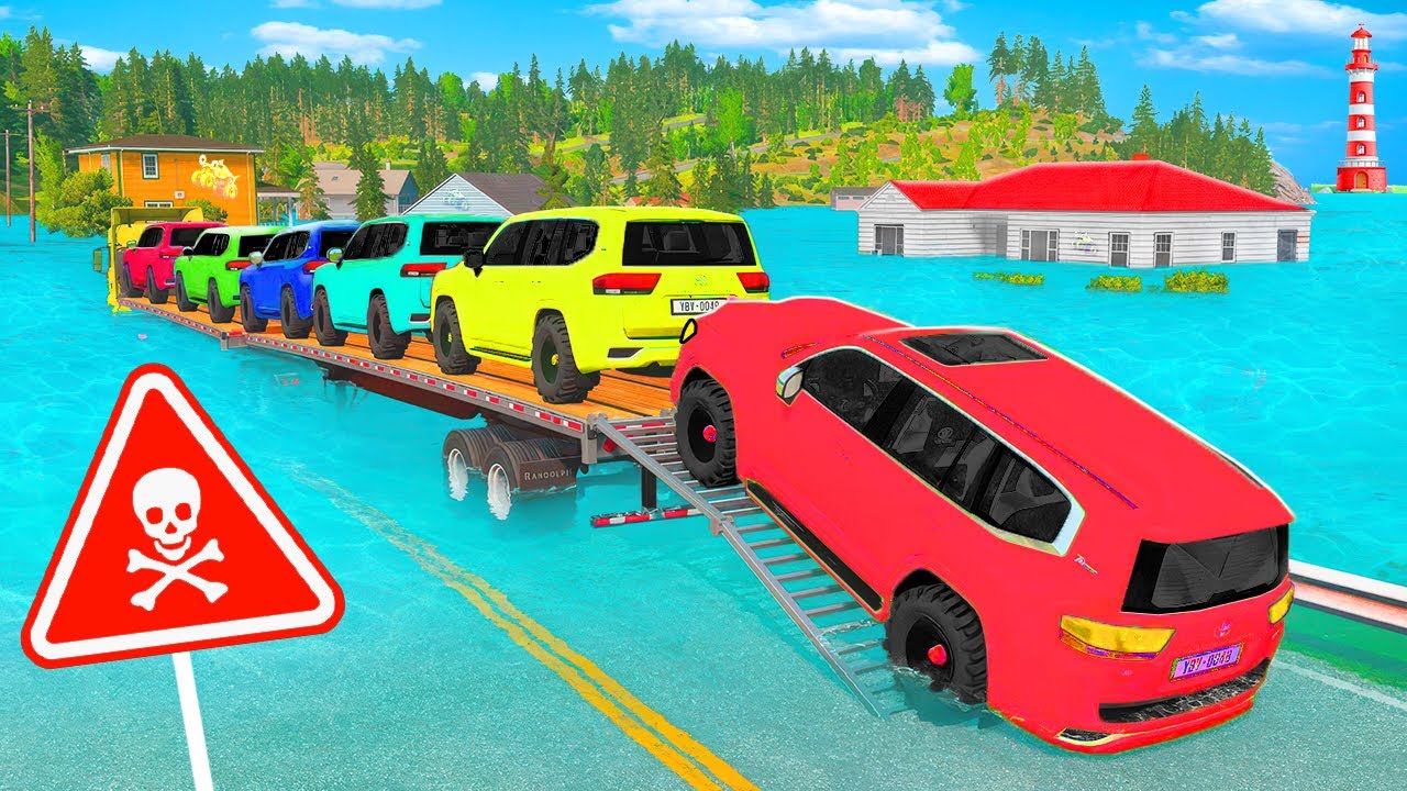 Colorful Mixed Vehicles vs REVERSED Speed Bumps – Big Bouncy Fun – BeamNG Ep.14