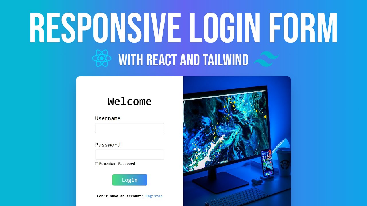 Адаптивная современная форма входа с использованием React и Tailwind