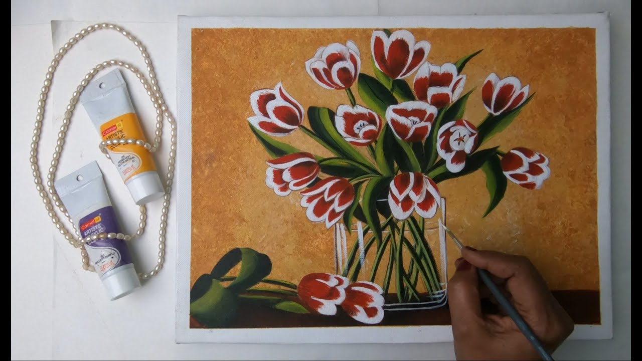 RED TULIPS FLOWER ACRYLIC PAINTING