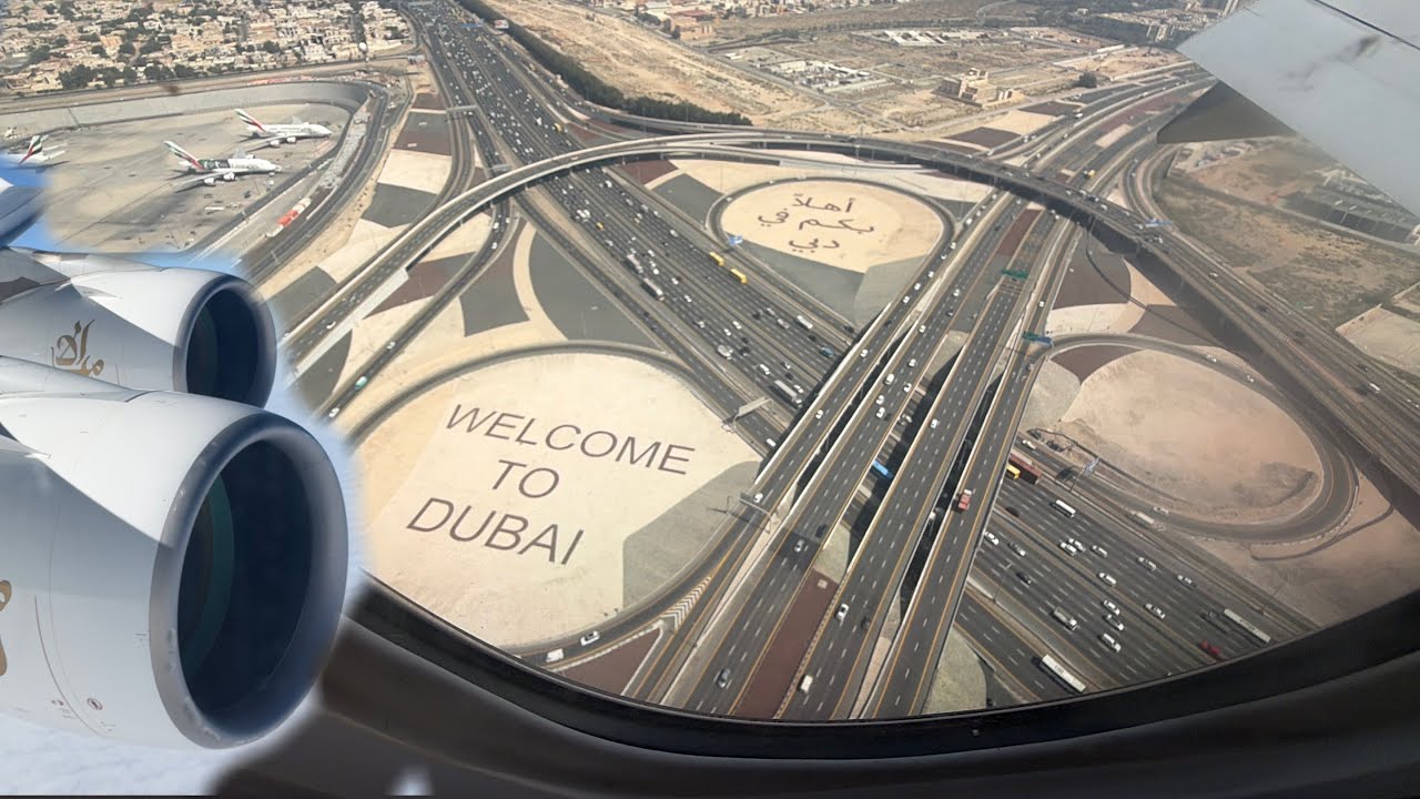 Landing at Dubai Airport by Emirates flight A380-800 | Ek 242 | DXB | landing with Toddler |