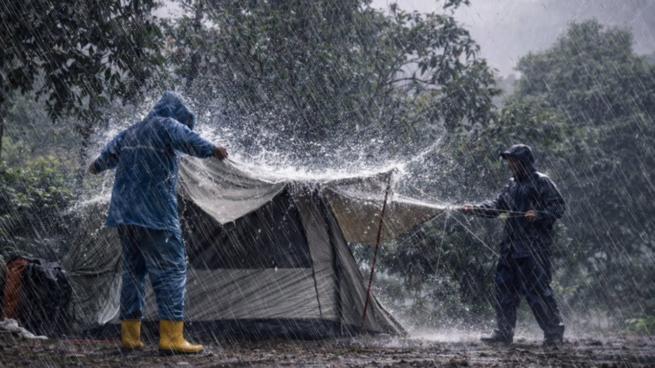 AMAZING‼️CAMPING IN HEAVY RAIN 🌧️RELAXING IN A WARM TENT WITH THE SOUND OF RAIN ON THE TENT ROOF